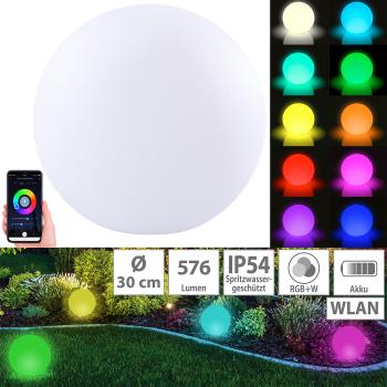 Preview: Globo luminoso a batteria WLAN con LED RGBW e app, 576 lm, IP54, Ø30 cm