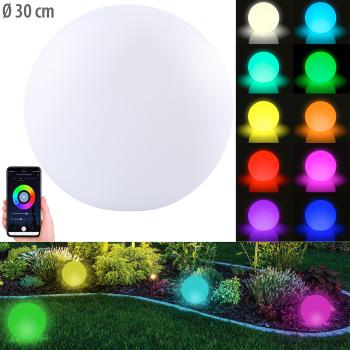 Preview: Globo luminoso a batteria WLAN con LED RGBW e app, 576 lm, IP54, Ø30 cm