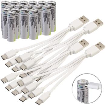 Preview: 16er-Set Wiederaufladbare Batterien Typ AAA, 600mWh, schnellladen per USB