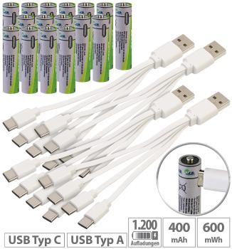 Preview: 16er-Set Wiederaufladbare Batterien Typ AA, 1950mWh, schnellladend per USB