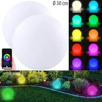 Preview: 2er-Set WLAN-Akku-Leuchtkugeln, RGBW-LEDs, App, 576 lm, IP54, Ø 30 cm