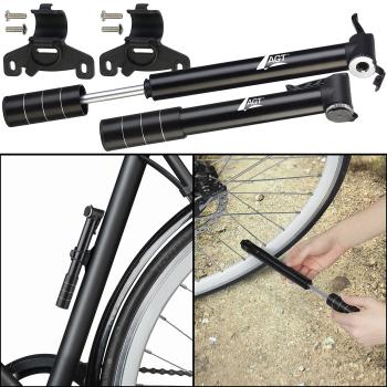 Preview: 2er-Set Ultrakompakte Aluminium Fahrradpumpe - Multiventil für Schrader, Presta & Dunlop - 6 bar/87 psi, 92x36x24 mm, 116 g, inkl. Rahmenhalterung