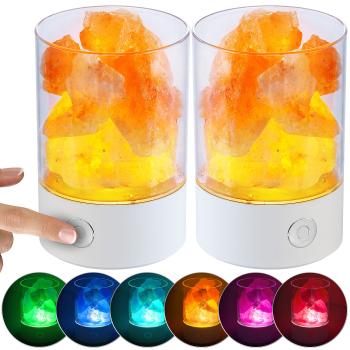Preview: 2er-Set RGB-LED-Tischleuchte mit natürlichen Salzkristallen, 3 Watt