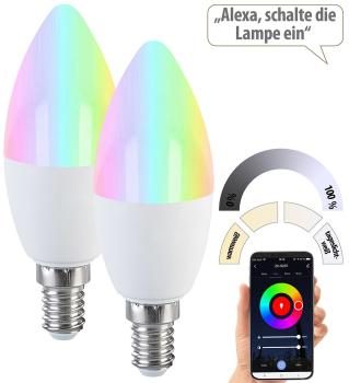 Preview: 2er-Set LED-Kerzen E14, RGB-CCT, je 6 Watt, 470 Lumen, ZigBee-kompatibel