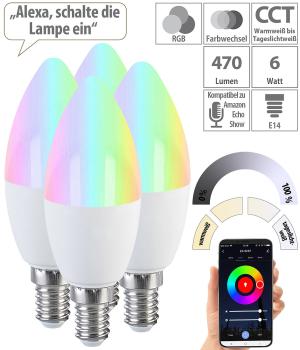 Preview: 4er-Set LED-Kerzen E14, RGB-CCT, je 6 Watt, 470 Lumen, ZigBee-kompatibel