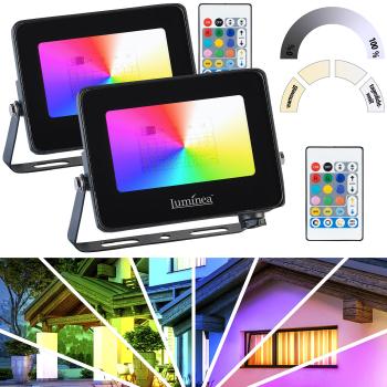 Preview: 2er-Set wetterfeste Outdoor-Fluter, RGB-CCT-LEDs, 15 Watt, 1.250 lm, IP65