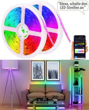 Preview: set of 2 WLAN RGBIC LED light strips, app, voice & sound control, 5m