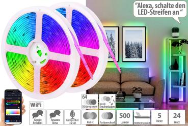 Preview: set of 2 WLAN RGBIC LED light strips, app, voice & sound control, 5m