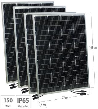 Preview: lot de 4 panneaux solaires monocristallins mobiles, 36 volts, 150W, MC4-comp.