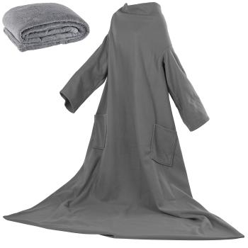 Preview: Lot de 2 Couvertures Polaire à Manches - Chaleur Hivernale Douillette & Confort Optimisé - Microfibre Anthracite 150x200cm - Poches Intégrées