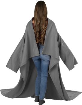 Preview: Lot de 4 couvertures polaire microfibre anthracite 150x200 cm - Avec manches et poches - Idéales soirées hiver confortables et douces