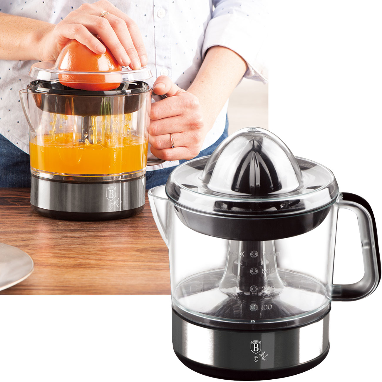 Elektrische Zitruspresse, schwarz-silber, 40W, 700 ml