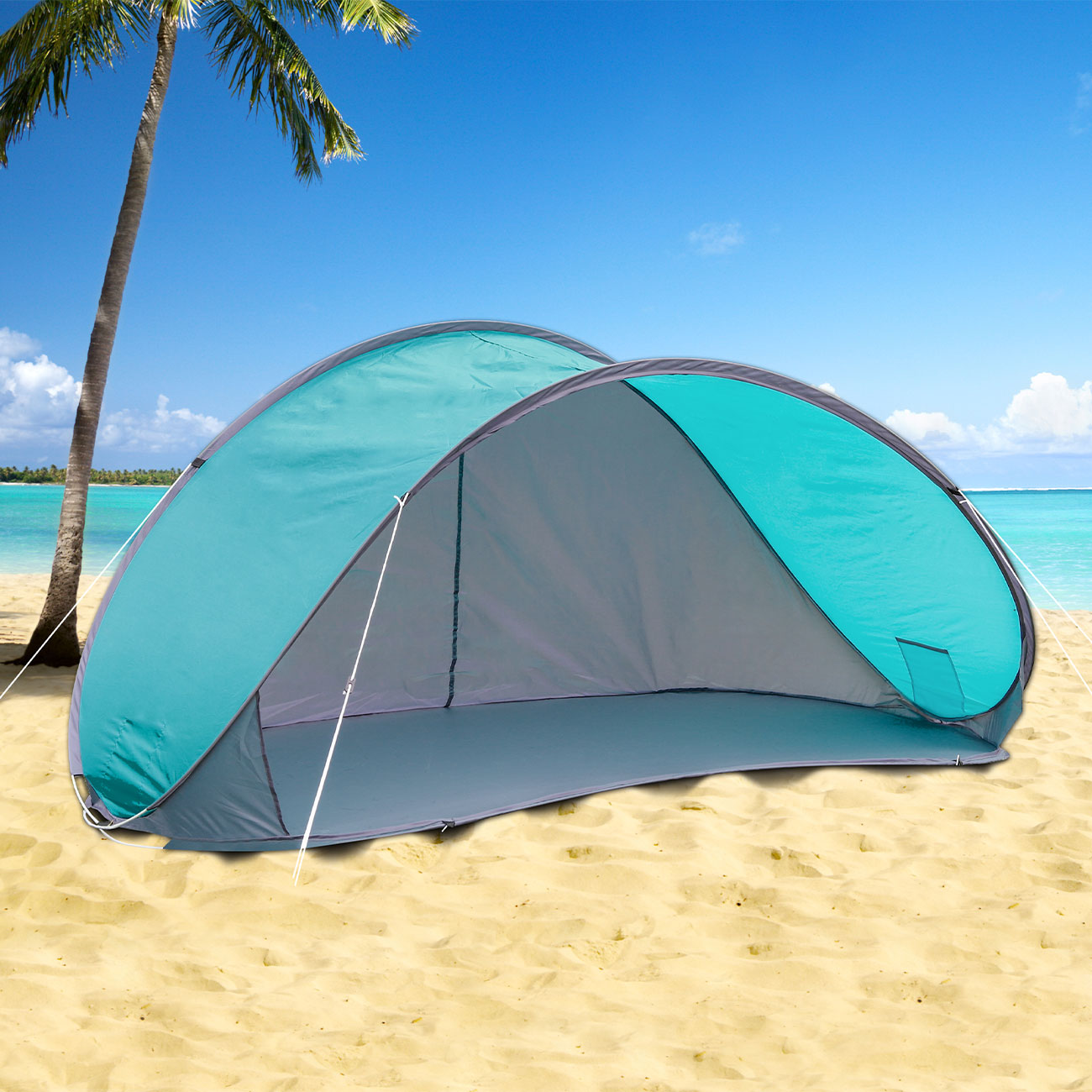 Pop-Up Strandmuschel, grau-türkis