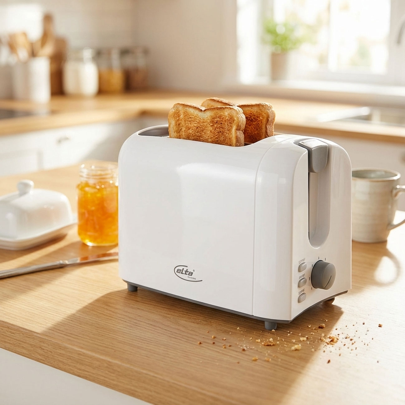 2-Scheiben Toaster mit 7 Röststufen und Brötchenaufsatz, 700 Watt
