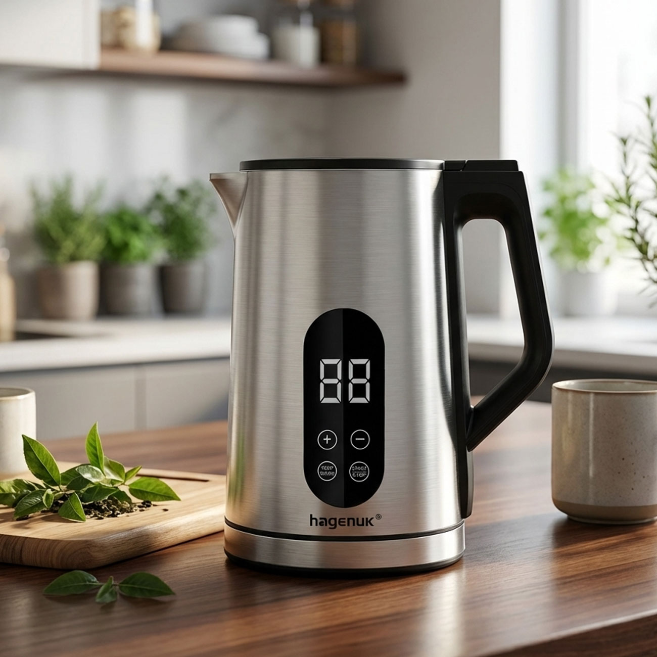 Edelstahl-Wasserkocher mit digitalem Touch-Display, 1,7L, 2200W