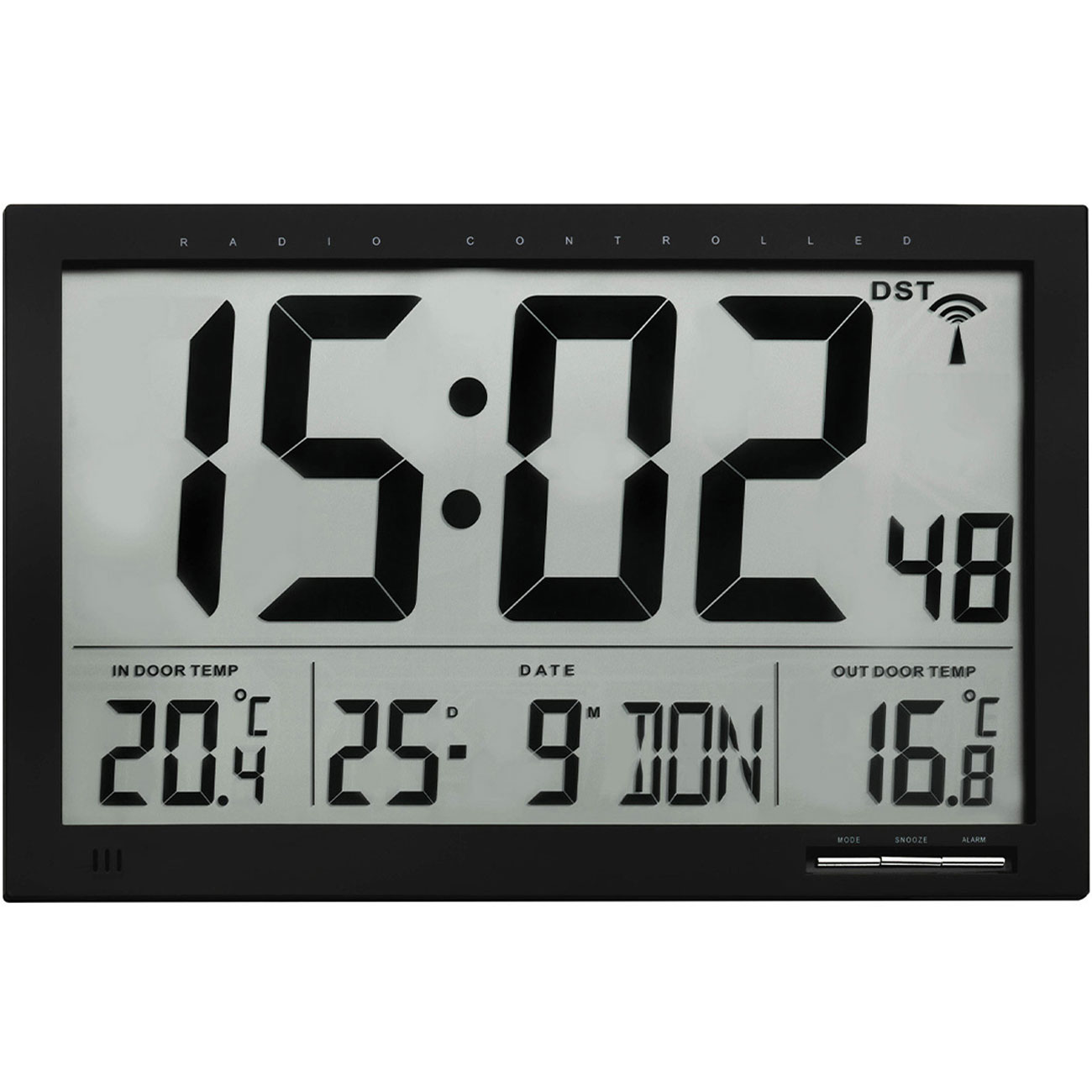 XL-Digitaluhr mit Aussen-/Innentemperatur, schwart