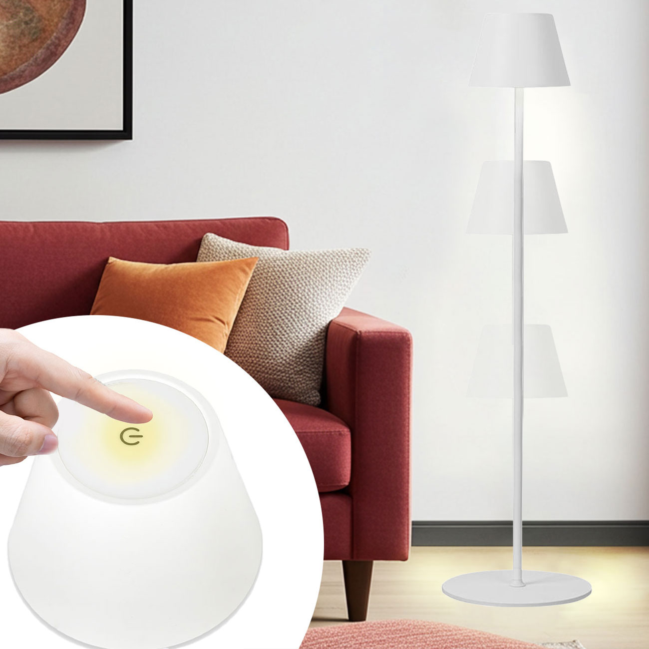 Höhenverstellbare LED-Stehlampe, dimmbar, weiss, 50 /90/130 cm