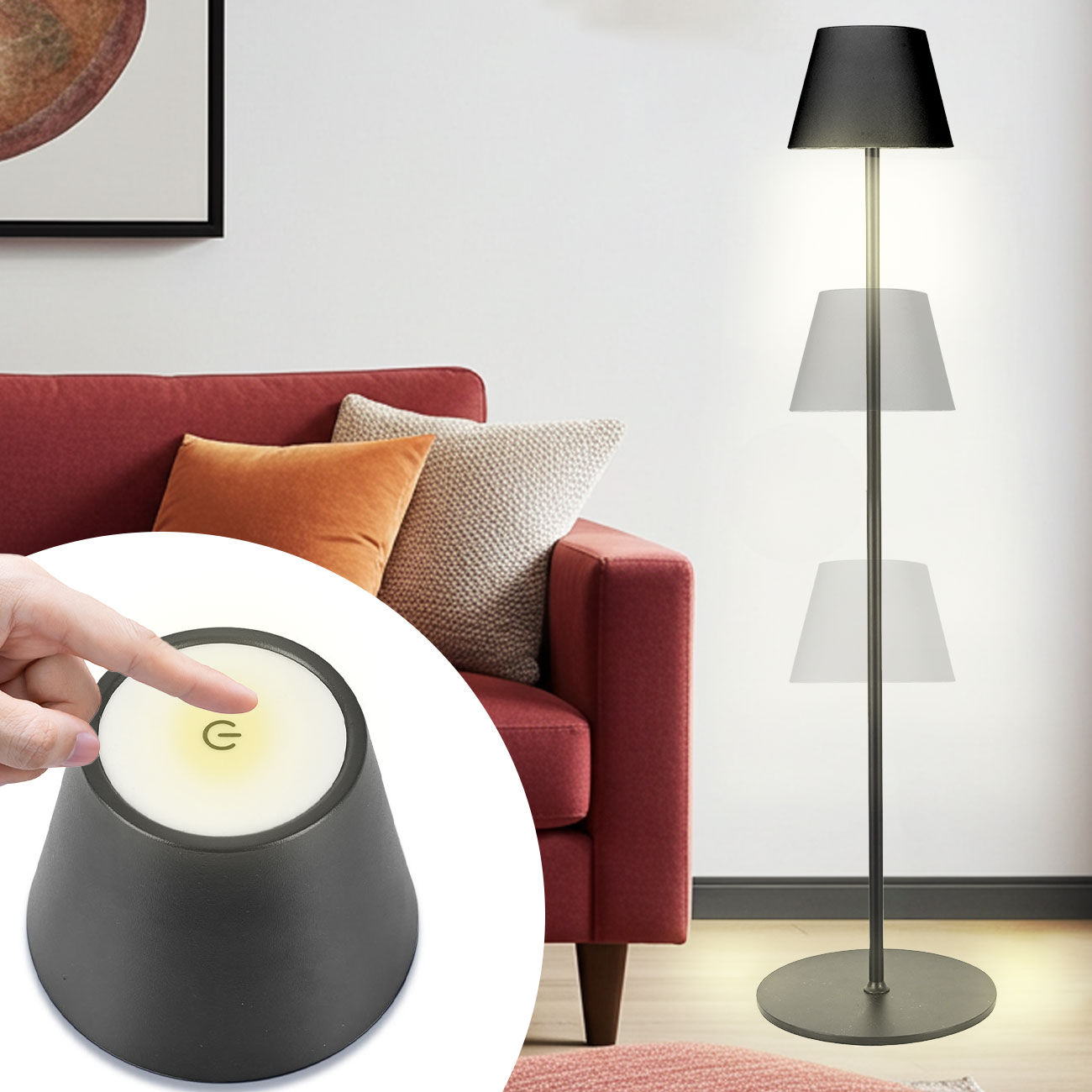 Höhenverstellbare LED-Stehlampe, dimmbar, schwarz, 50 /90/130 cm
