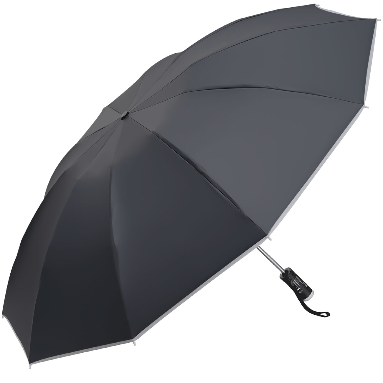 Faltbarer Regenschirm mit LED-Taschenlampe, schwarz