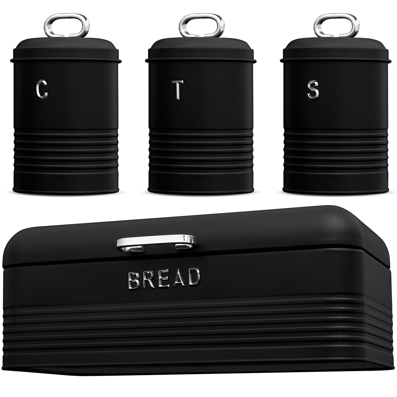 Brotkasten und Küchendosen-Set, schwarz-silber