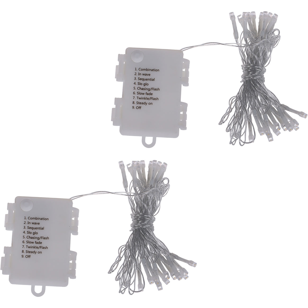 2er-Set LED Lichterkette warm-weiss, ca. 1,7 m, 8 Leuchtmodi und Timer, Batterie, IP44