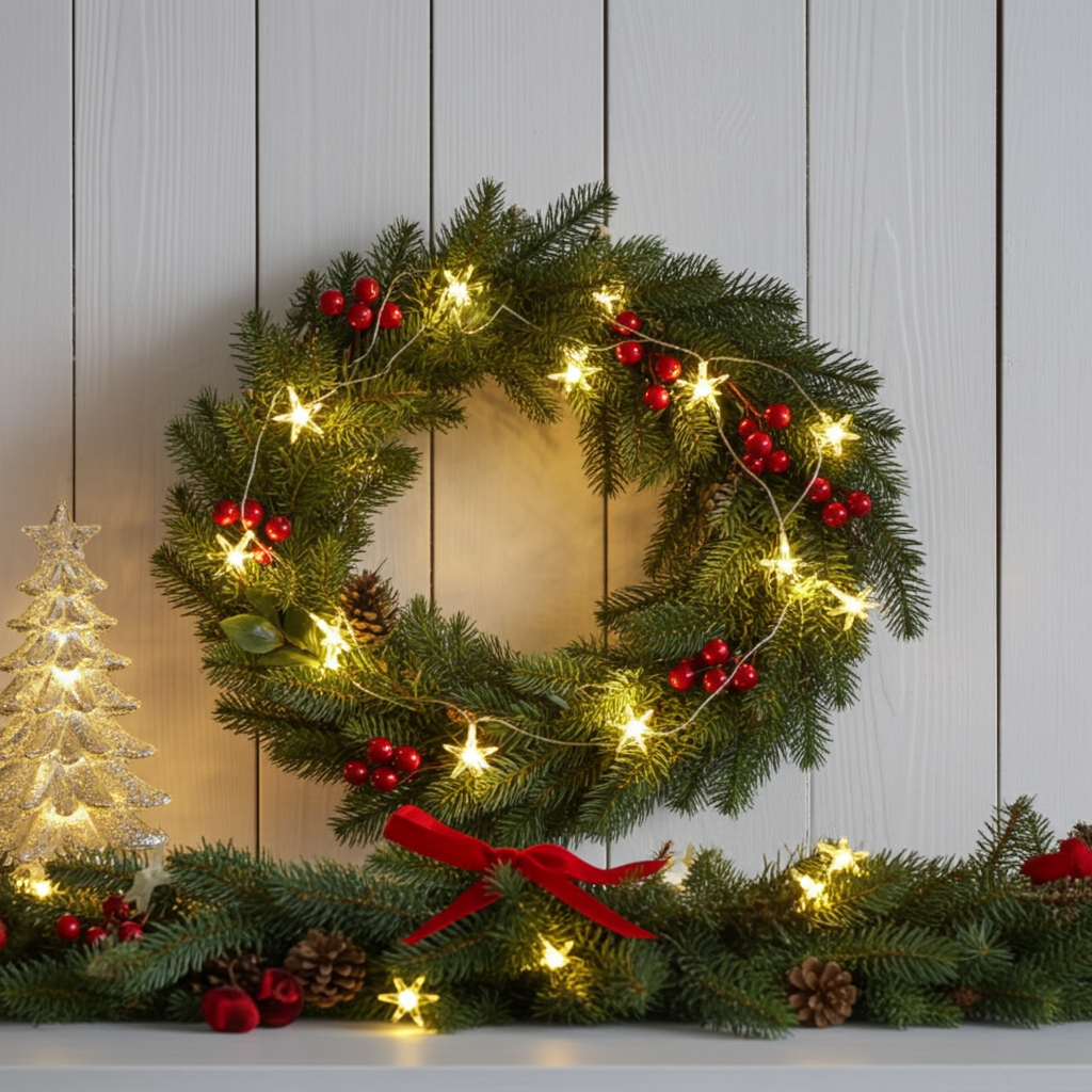 2er-Set Sternen-Lichterkette mit 40 LEDs, Batteriebetrieb, ca. 4 Meter, IP20