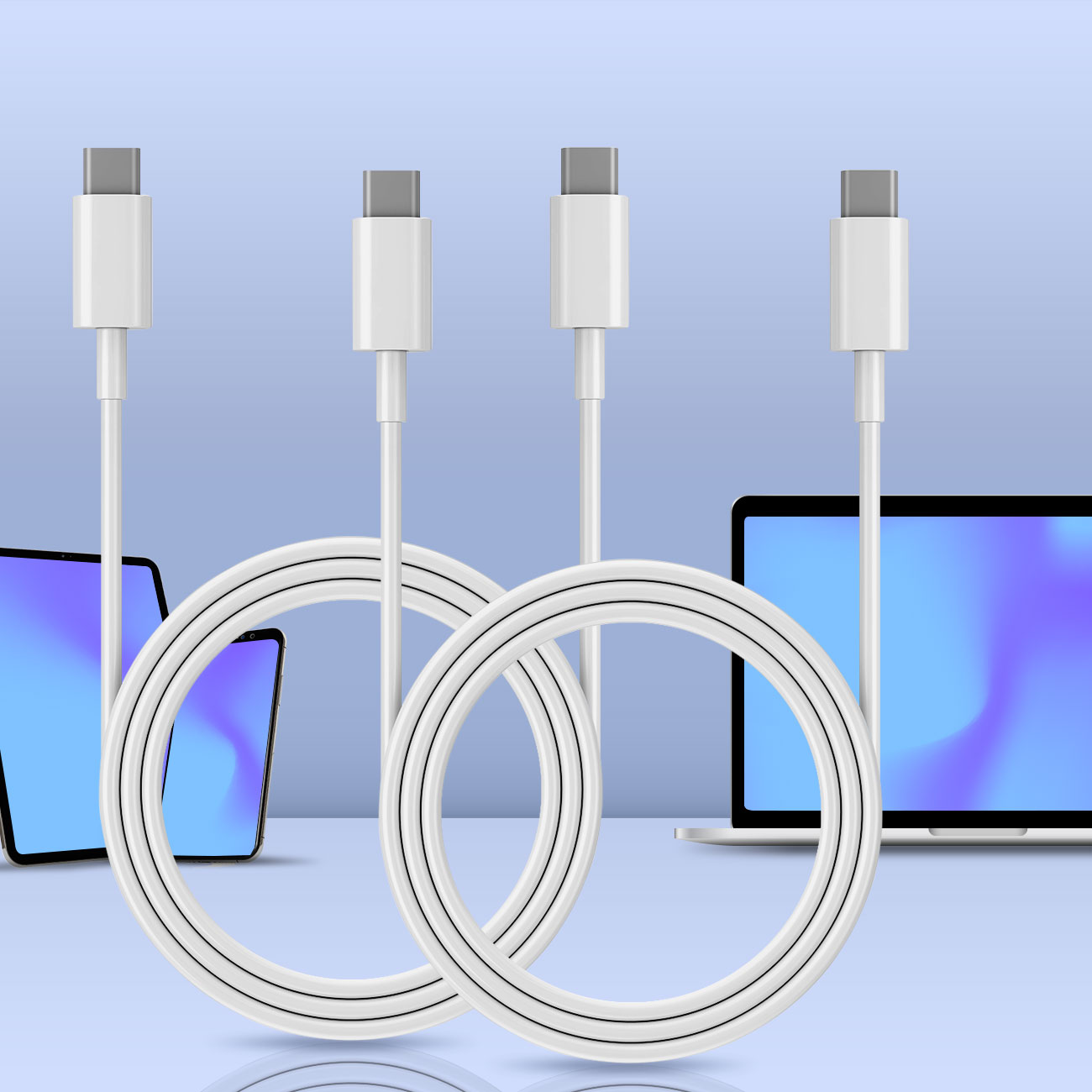2er-Set USB-C Ladekabel, PD, weiss, 1,5 m