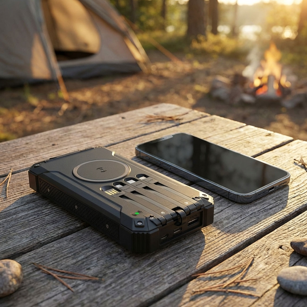 20.000 mAh Solar-Powerbank, kabelloses Laden & 4 integrierte Ladekabel