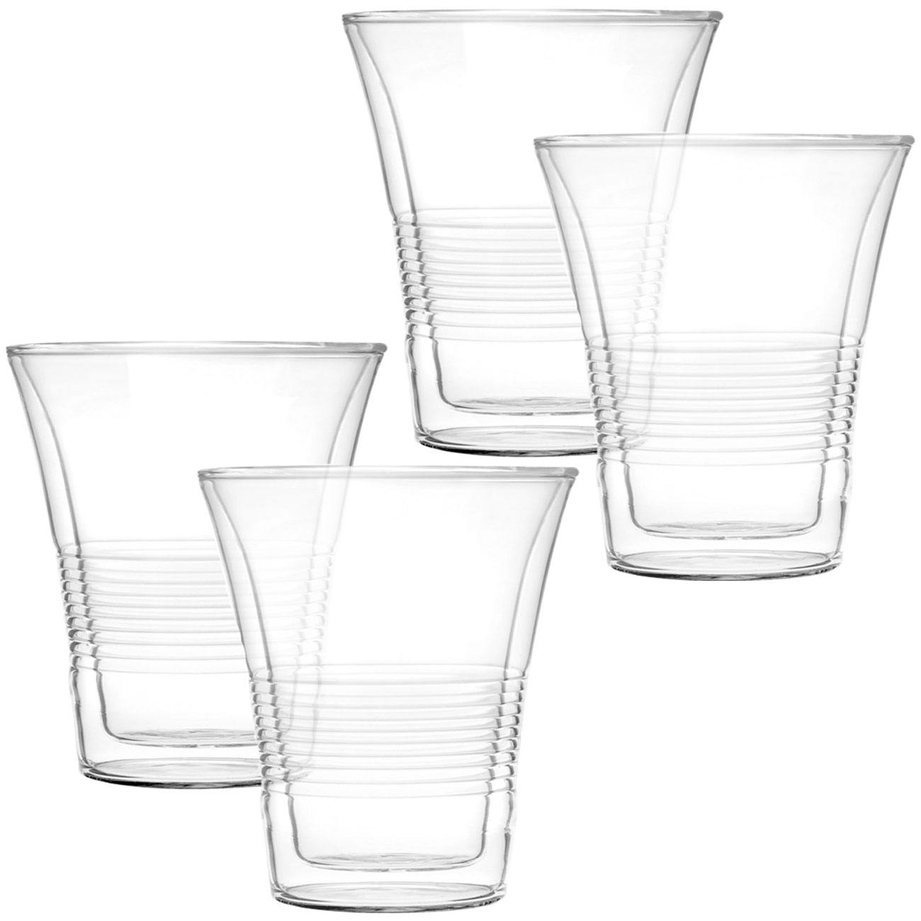 4er-Set edle Doppelwandgläser mit Riffelung, 220 ml