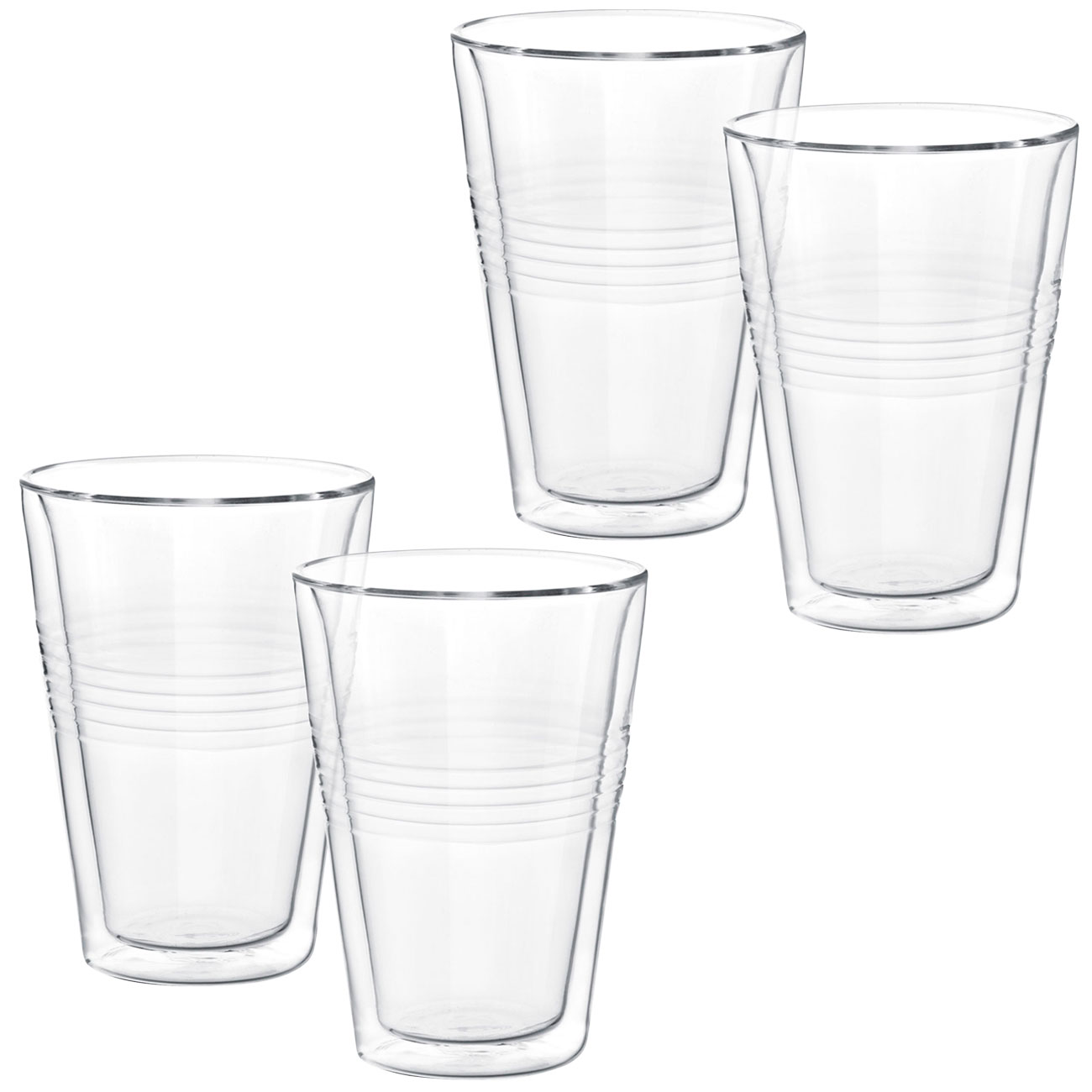4er-Set Thermogläser mit Riffelung, doppelwandig, 300 ml