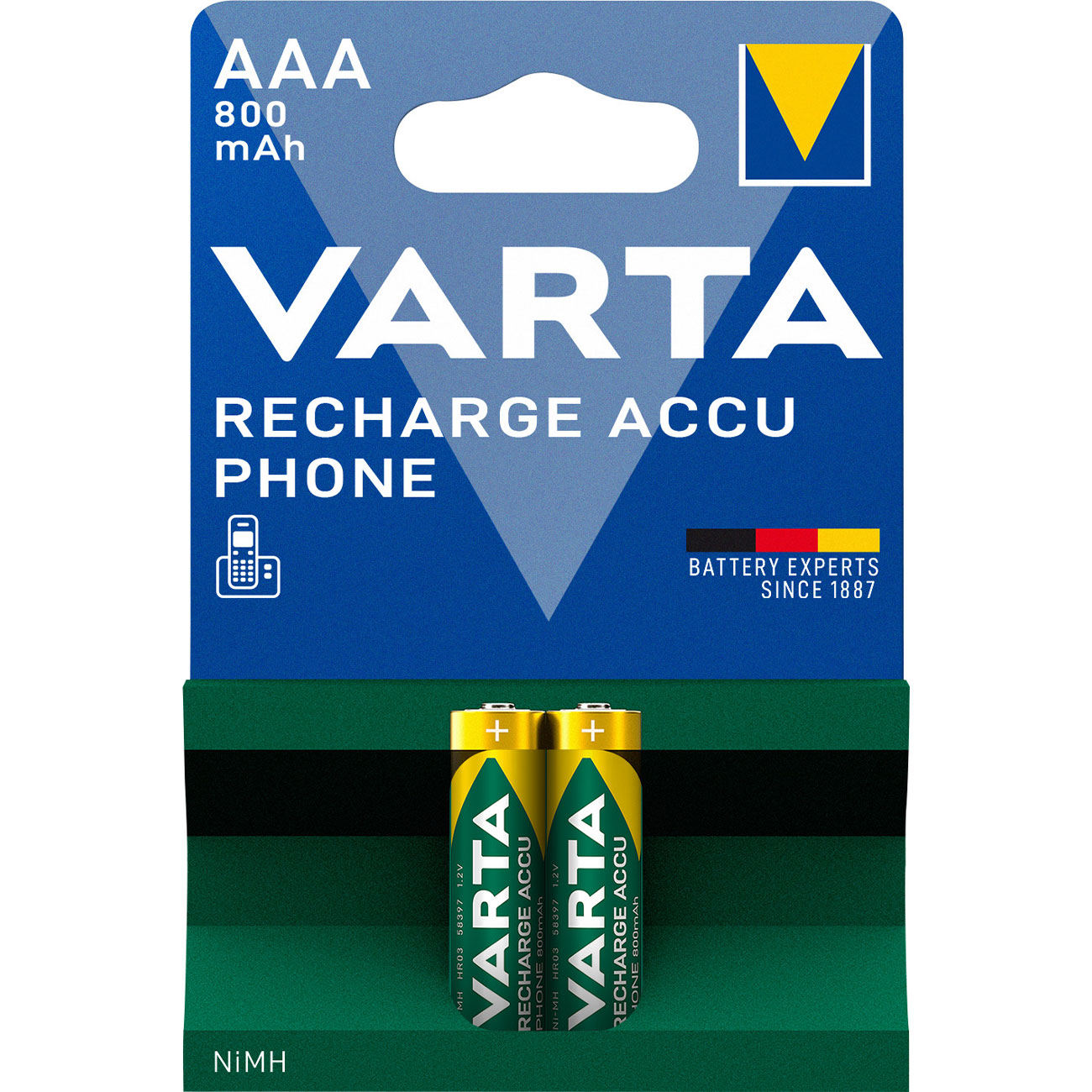 AAA/Micro-NiMH-Telefon-Akkus, 1.2V/800mAh, 2 Stck