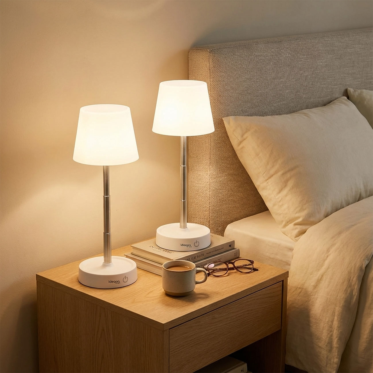 2er-Set Akku LED-Tischlampe mit verstellbarer Höhe, 11,5 - 28,5 cm, 118lm, IP44, weiss