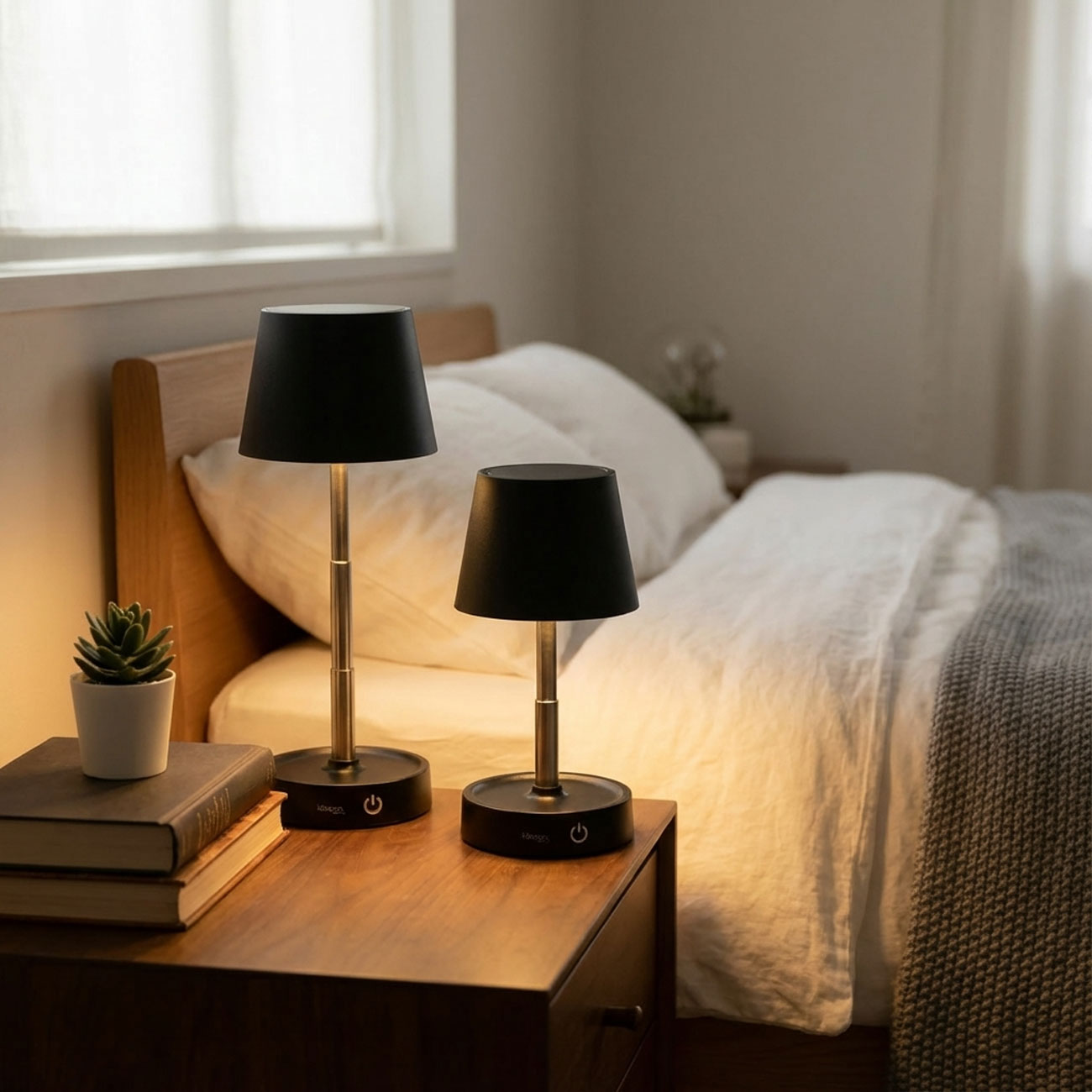 2er-Set Akku LED-Tischlampe mit verstellbarer Höhe, 11,5 - 28,5 cm, 118lm, IP44, schwarz