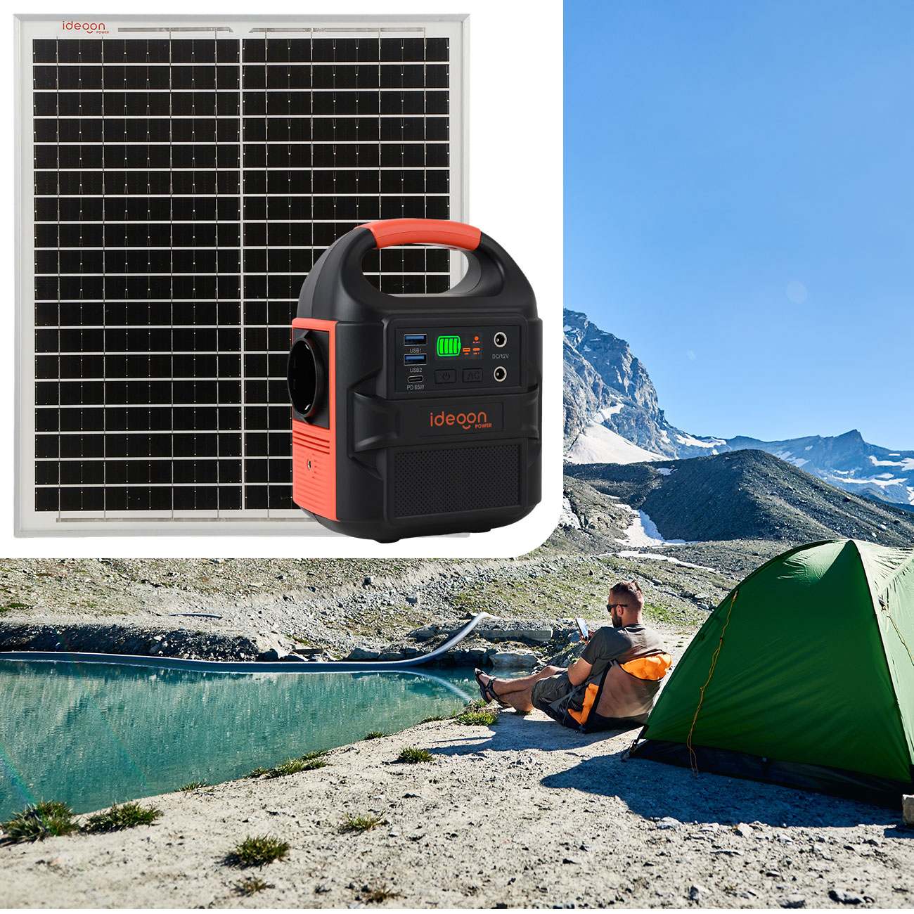 Powerstation & Solargenerator mit Solarmodul 10W, LED, 120W, 12/230V, 88,8 Wh