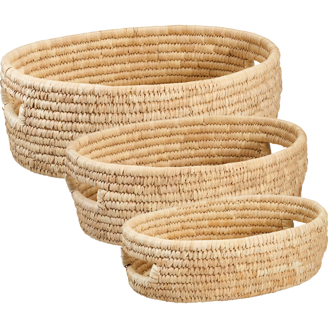 Lot de paniers de rangement, 3 pièces, ovales avec poignées