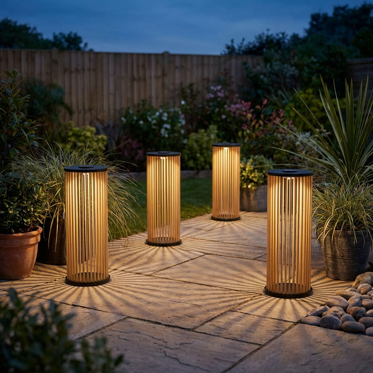 4er-Set Solar Laterne, Holz, 15x25xH60cm