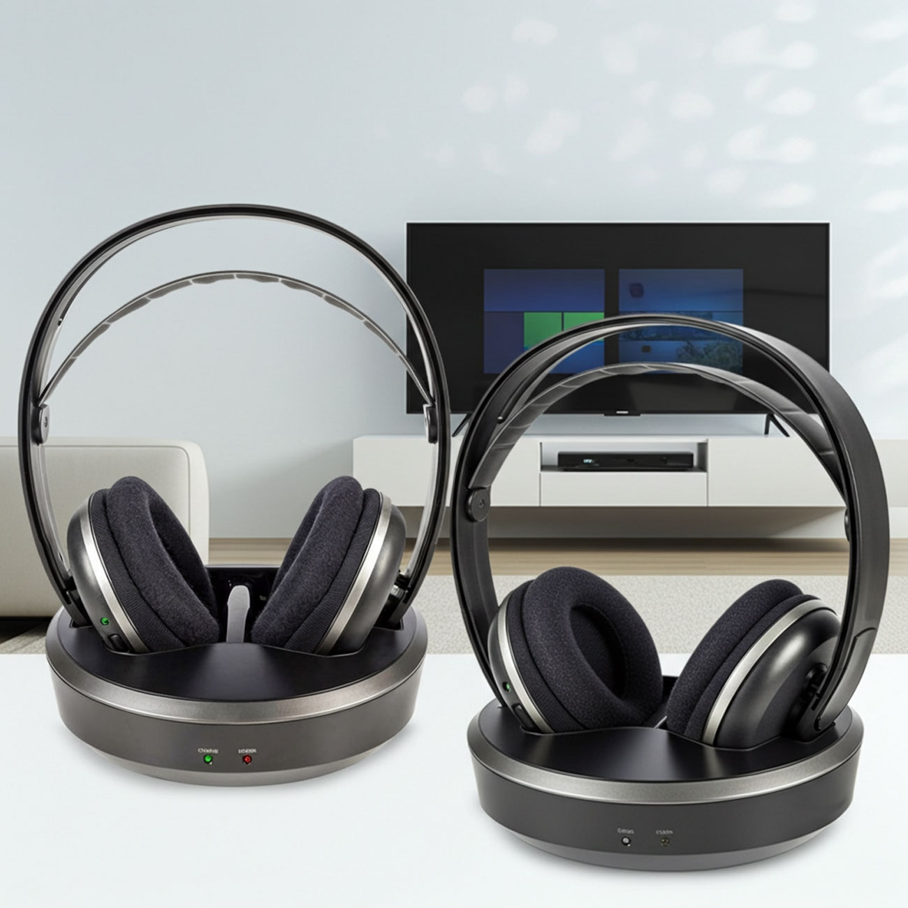 2er-Set Kabelloser Fernsehkopfhörer, 100 m Reichweite, TV-Headphones mit Ladestation