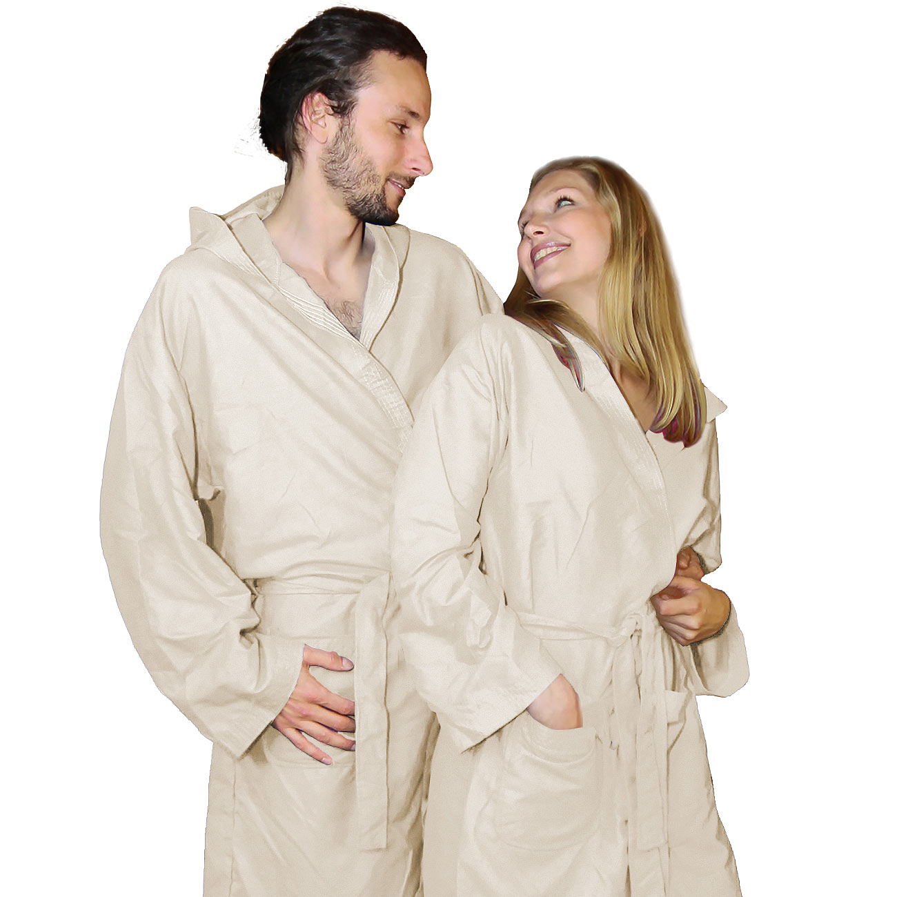 Mikrofaser-Bademantel, 80% Polyester, 20% Polyamid, cremefarben, L