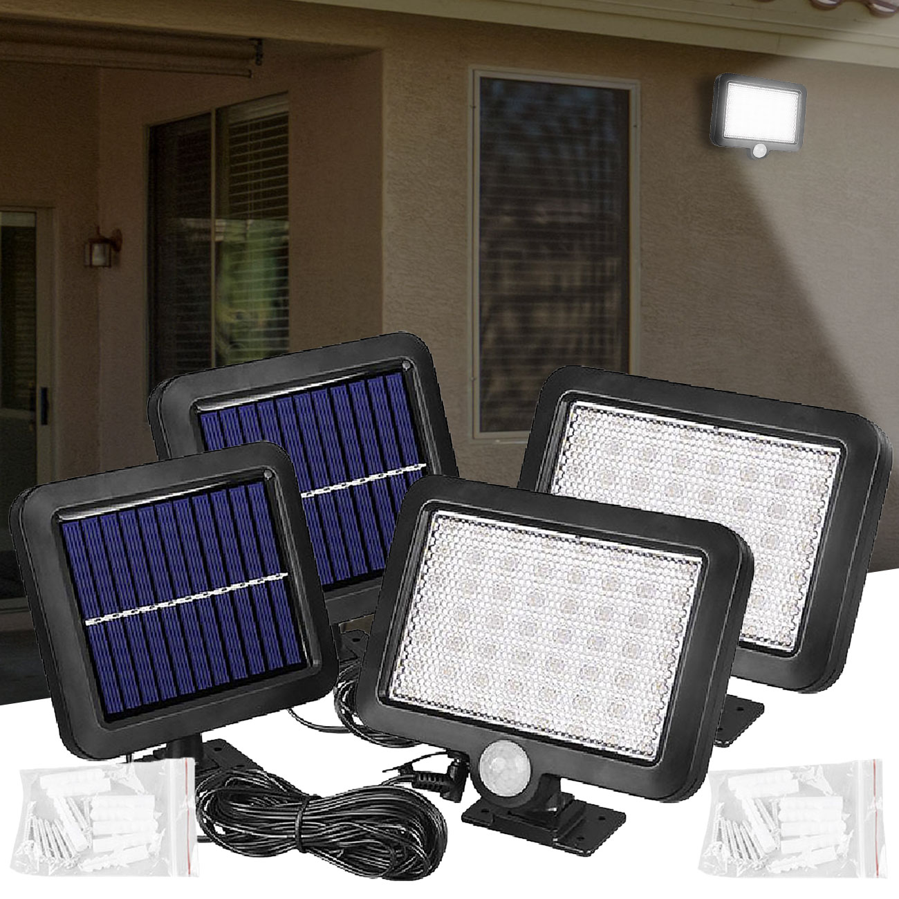 2er Set LED-Flutlicht Solar, Bewegungssensor, IP44