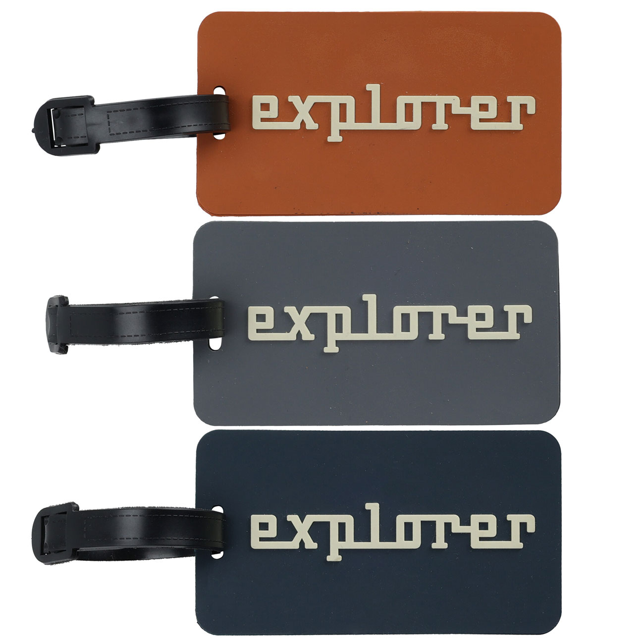 3 étiquettes à bagages, Explorer, 3 couleurs, 10,4 x 5,8 cm