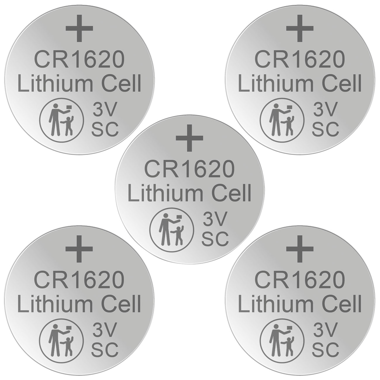 5er-Set Lithium-Knopfzelle CR1620, 3V / 70mAh