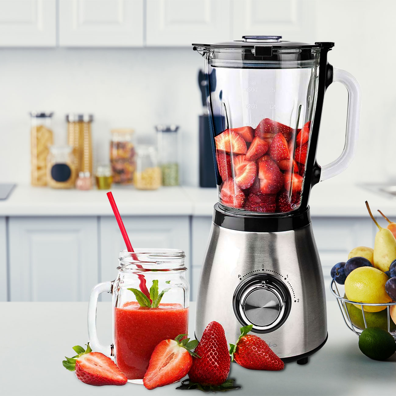 Blender en acier inoxydable, bol en verre de 1,5 litre, 800 W