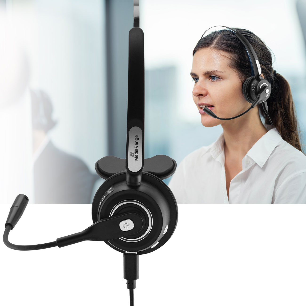 Mono-Headset, kabellos, mit Mikrofon, Bluetooth, schwarz