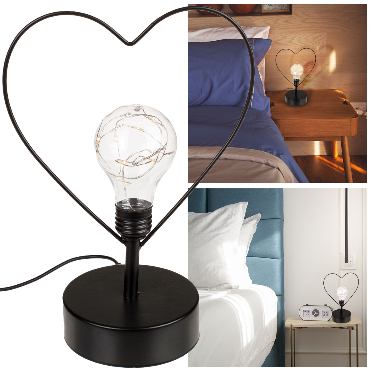 Tischleuchte Herz mit 8 LEDs und USB-Kabel