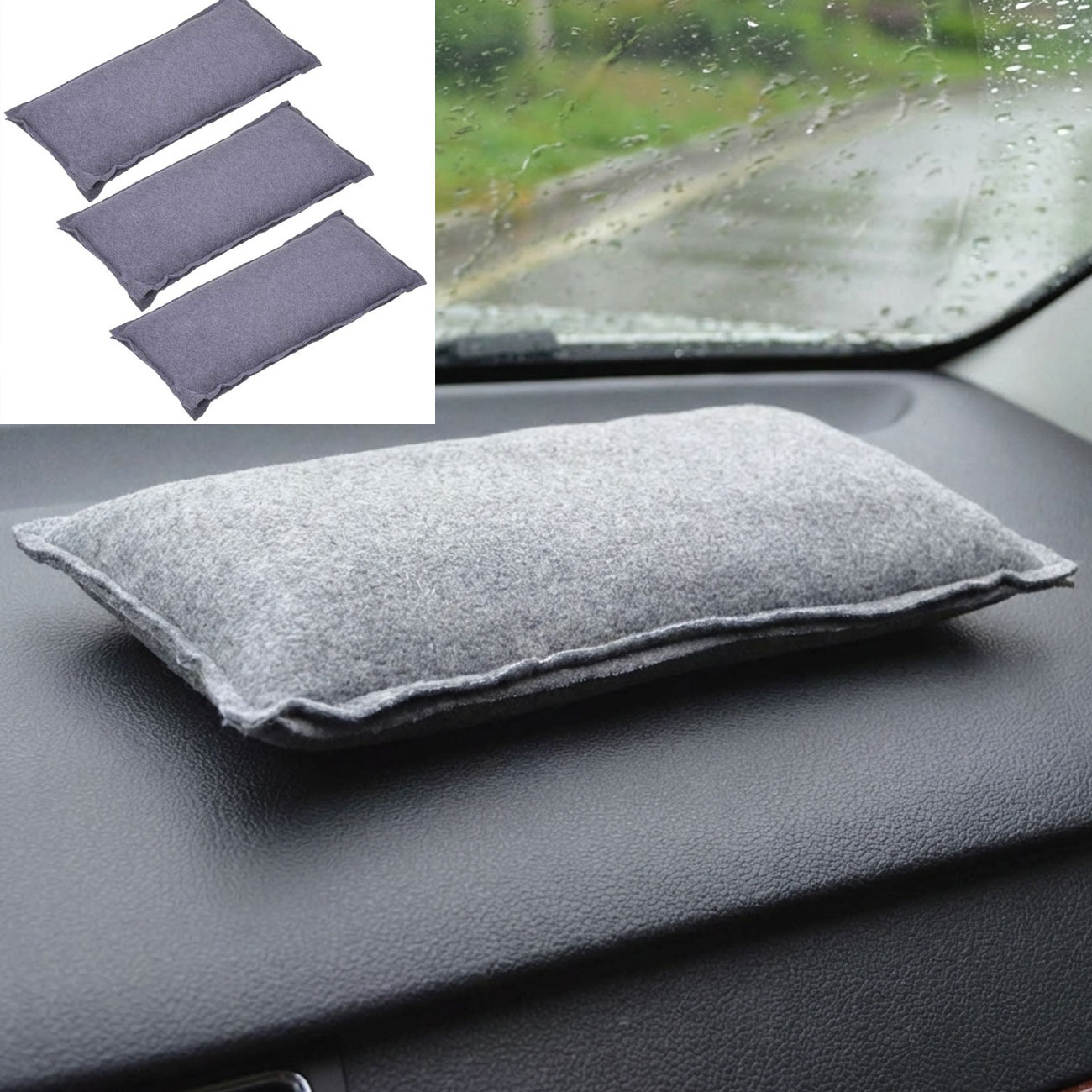 3er-Set Luftentfeuchter mit Silica Gel, 1kg, wiederverwendbar, grau