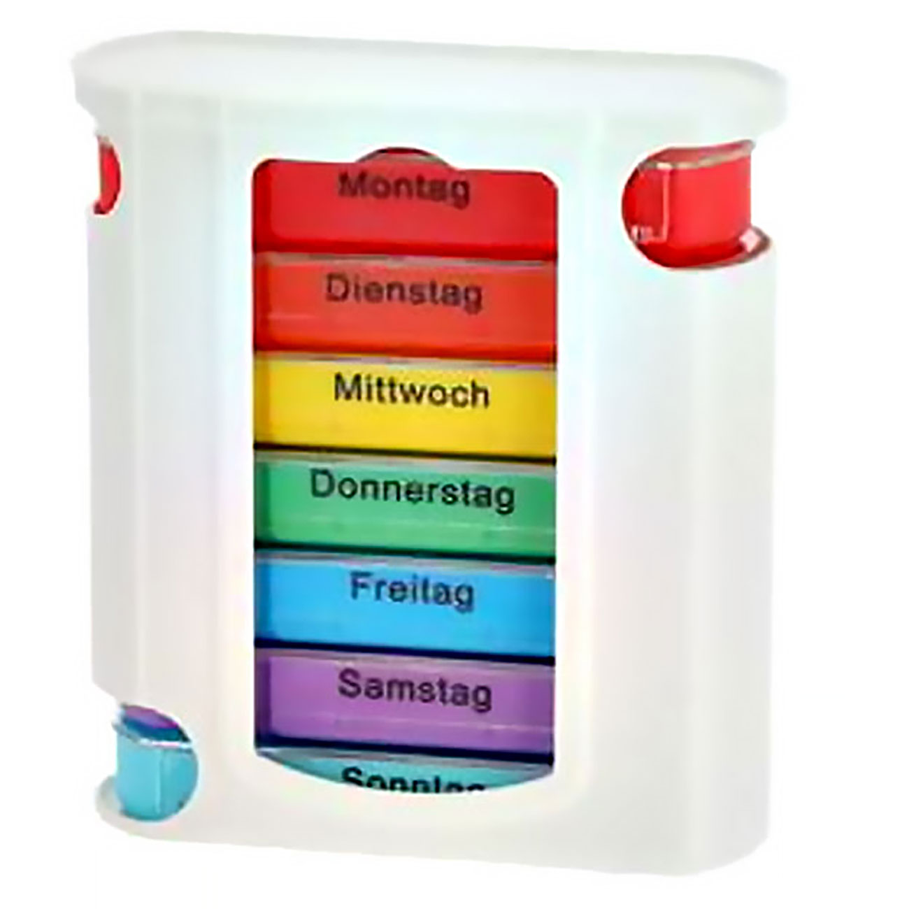 Medikamenten-Boxen, 7 Tage, bunt, je 4 Fächer
