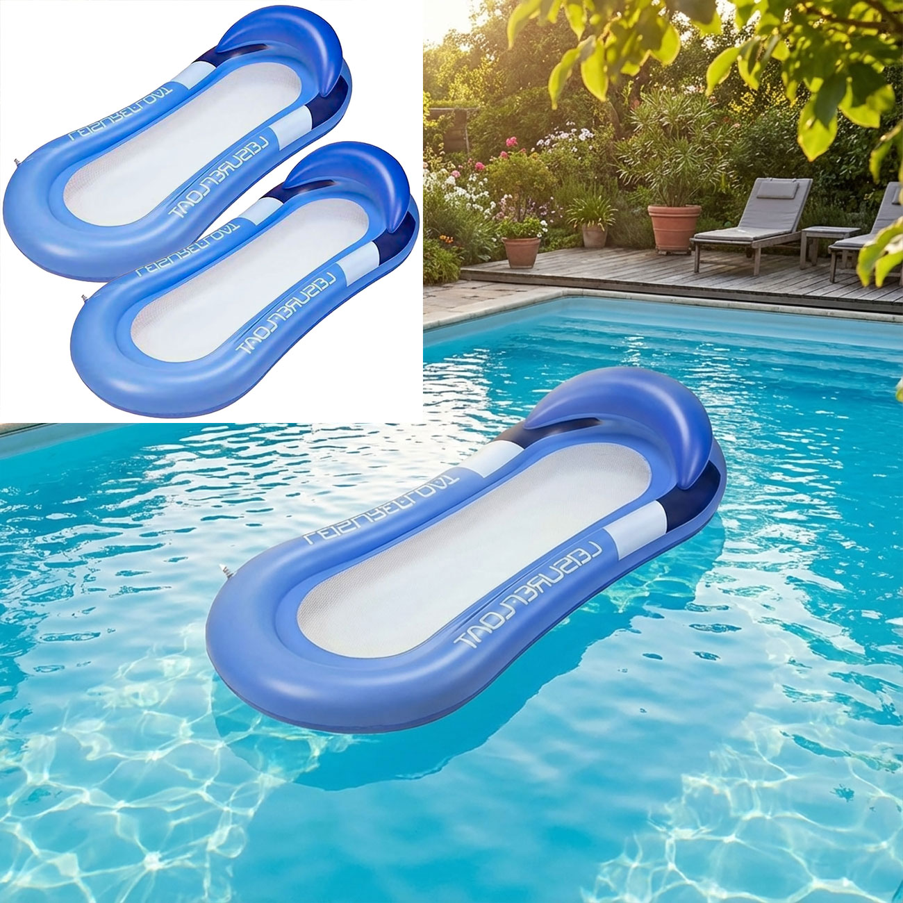 2er-Set Aufblasbare Wasser-Luftmatratze, blau, 160 x 90cm, bis 120kg