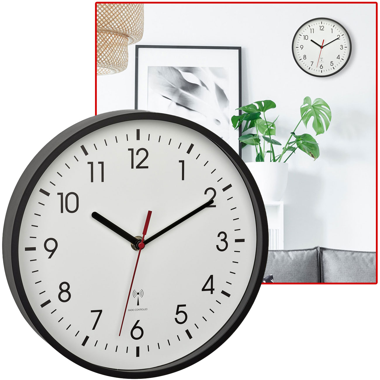 Analoge Funk-Wanduhr in klassischem Design, Ø 24,5 cm