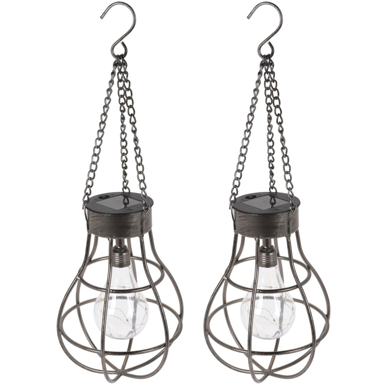 2er-Set Solar-Pendelleuchte aus Metall, industrieller Look, inkl. Haken
