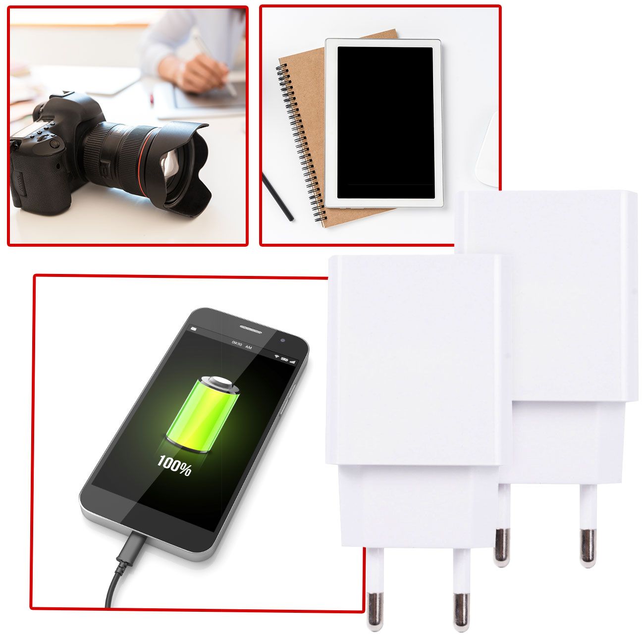 2er-Set USB-A-Ladegerät, 10 W, weiss